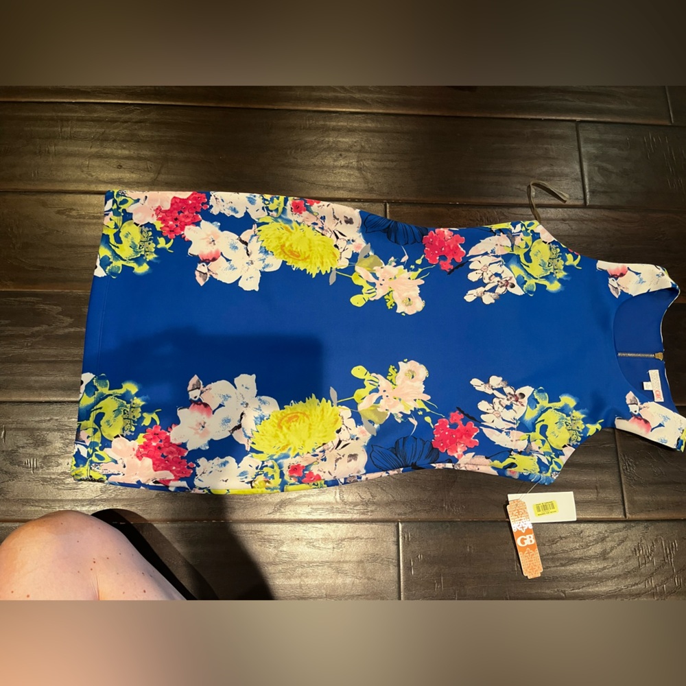 Blue and flower detail fitted dress